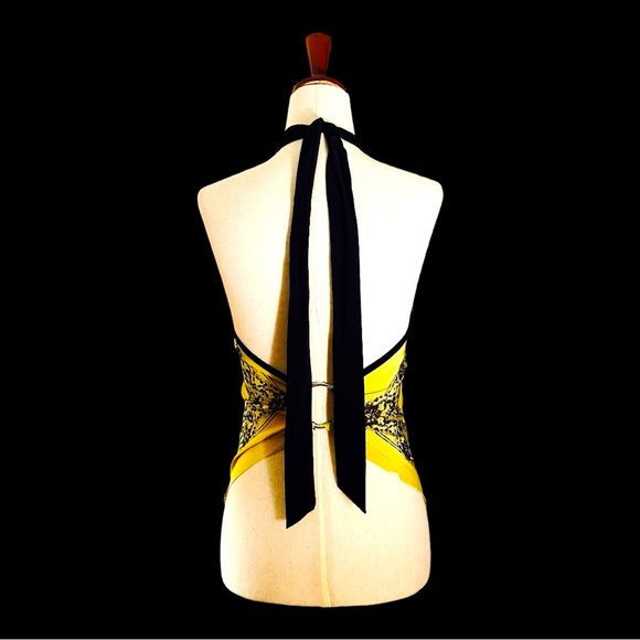 women’s yellow bandana halter top with metal embellishment, SIZE S - Picture 5 of 10